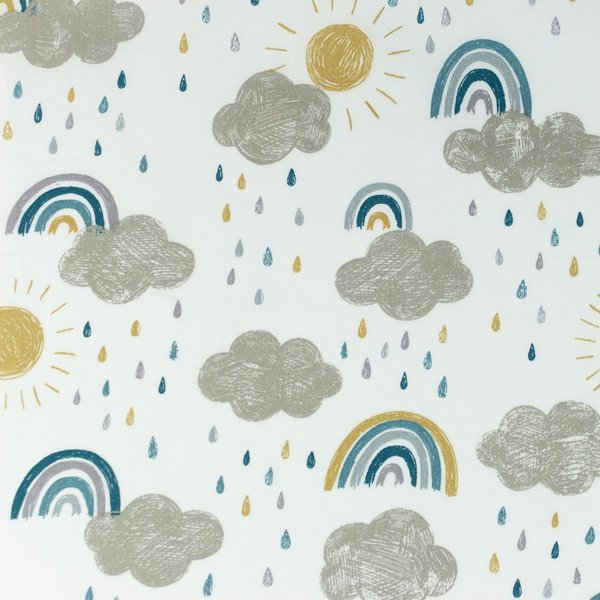 Bettschlange, Blau mit Regenbögen und Wolken, Handmade
